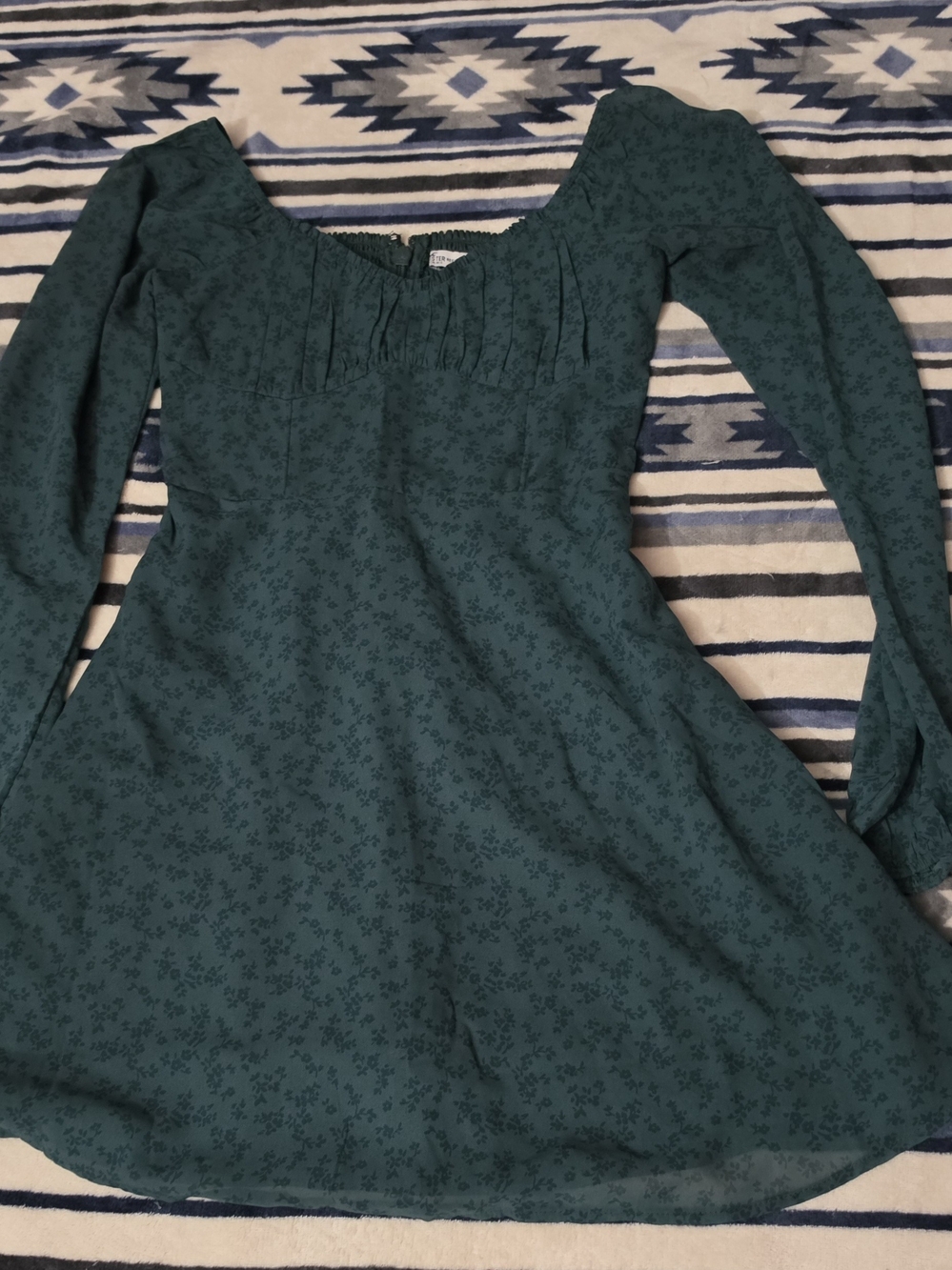 Hollister Teal Long-Sleeve Floral Fit & Flare Dress
